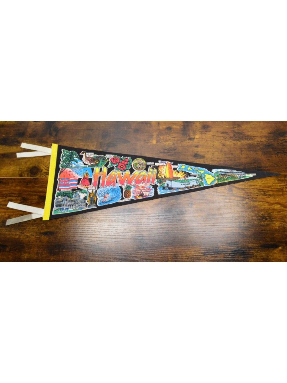 Vintage Hawaii pennant collectible souvenir 26 inches stained